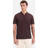 No-excess Polo short sleeve zip garment dyed dark brown