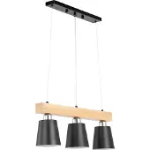 Uniprodo Hanglamp met 3 E27 lampfittingen - met houten balken