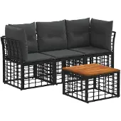 vidaXL Tuinset met 4 zitplaatsen, zwart en donkergrijs, polyester