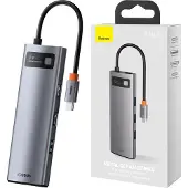 Baseus - Metal - Gleam 8in1 multifunctionele USB Type C HUB - USB Type C Stroomvoorziening - 100 - W / HDMI - 4K - 30 - Hz / SD- en - microSD-kaartlezer / 3x - USB - 3.2 - Gen - 1 / RJ45 - 1 - Gbps -