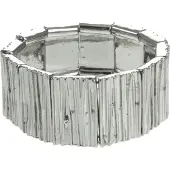 Behave Zilverkleurige rekarmband dames breed – verticale structuur – cadeau vrouw nikkelvrij – statement armband – elastisch – cadeau voor vriendin