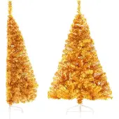 vidaXL Kunstkerstboom half met standaard 120 cm PET goudkleurig