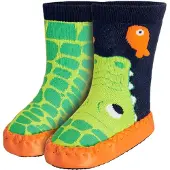Playshoes kinderschoenen met veters, krokodilprint, marineblauw/groen - maat 28/29