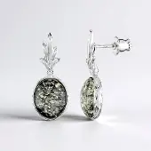 Cavill - Zilveren Oorbellen 925 Sterling - 2x 0.95 ct Groene Baltische Barnsteen - Ovaal Cabochon - Filigraan Design 23 mm