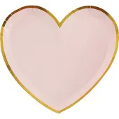 SANTEX feest wegwerpbordjes - hartje - 10x stuks - 23 cm - roze/goud