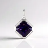 Cavill - Zilveren Hanger 925 Sterling Zilver - 3,94 ct Zambia Amethist Asscher - Paars - Modern Geometrisch Luxe Sieraad