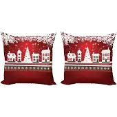 Abakuhaus Kerstkussenhoezen, set van 2, winterthema kerstboom, moderne accenten, dubbelzijdige digitale print, 50x50 cm, wit rood