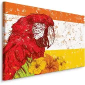 Karo-art Schilderij - Ara Papegaai met Bloemen, Premium Print