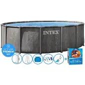 Intex Ø 457 x 122 cm Greywood Prism Frame PREMIUM zwembad set