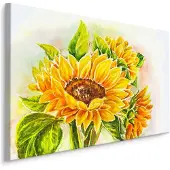 Karo-art Schilderij - Zonnebloem in waterverf (print op canvas), premium print