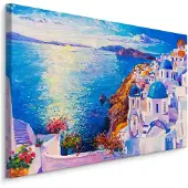 Karo-art Schilderij - Griekse zee, blauw, premium print