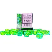Chessex Gemini Translucent Green-Teal/yellow D6 12mm Dobbelsteen Set (36 stuks)