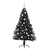 vidaXL Kunststof Voorverlichte Kerstboom met 150 LED Zwart 120 cm PVC