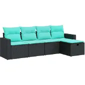 vidaXL 5-delige Loungeset met kussens poly rattan zwart