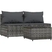 vidaXL 3-delige loungeset voor de tuin met kussens, grijs, polyrotan
