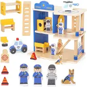 Vigatoys VIGA Houten Politiebureau & Politiewagen Speelset - 14 Delen