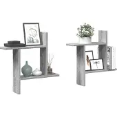 vidaXL Wandschappen 2 st 38x12x38 cm bewerkt hout betongrijs