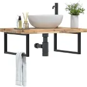 vidaXL Badkamer wandschap staal en massief acaciahout