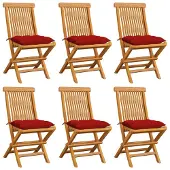 vidaXL Tuinstoelen 6 st met rode kussens massief teakhout
