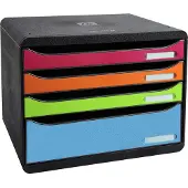 Exacompta Ladebox BIG-BOX PLUS HORIZON QUER, A4+, 4 halfopen laden, uittrekstop/greephouder/etikethouder, etiketten, Blue Angel, zwart-harliner