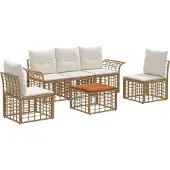 vidaXL Buiten bank set 6 st Natuurlijk en Crème Wit Polyester