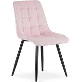 OSKAR Eetkamerstoel SPLIT– Fluweel lichtroze – Zwarte metalen poten – Modern design