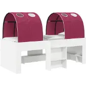 vidaXL Bed met luifel, 3 stuks, wit en rood, houtvezel