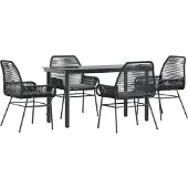 vidaXL 5-delige tuinset met kussens, zwart, polyrotan, glas