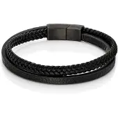 Mendes Minimalistische Heren Armband van Leer - 2 Strengen, Zwart-23cm