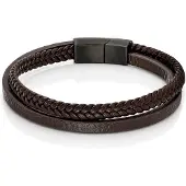 Mendes Minimalistische Heren Armband van Leer - 2 Strengen, Bruin-23cm