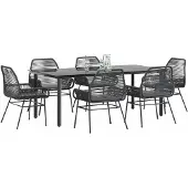 vidaXL 7-delige Tuinset met kussens poly rattan glas zwart
