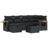 vidaXL 7-delige tuinmeubelset met kussens, zwart, polyrotan