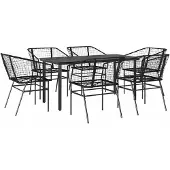 vidaXL 7-delige Tuinset poly rattan glas zwart