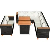 vidaXL 5-delige Loungeset met kussens poly rattan zwart