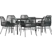 vidaXL 7-delige Tuinset met kussens poly rattan glas zwart