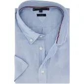 Tommy Hilfiger linnen overhemd lichtblauw button-down korte mouw