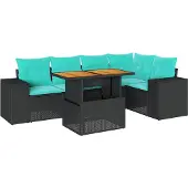 vidaXL 6-delige Loungeset met kussens poly rattan zwart