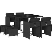 vidaXL 9-delige Tuinset poly rattan zwart