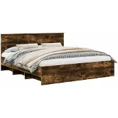 vidaXL Bedframe met hoofdeinde Rook Eiken 200 x 200 cm Bewerkt hout