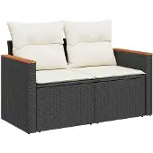 vidaXL Tuinbank Set 10 st Zwart poly rattan