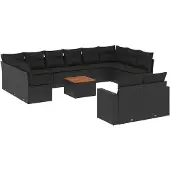 vidaXL 13-delige tuinmeubelset met kussens, zwart, polyrotan