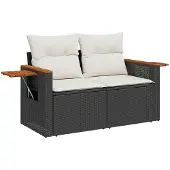 vidaXL Tuinbank Set 11 st Zwart poly rattan
