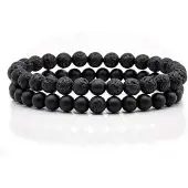 Memphis Heren Kralen Armband Lavasteen en Matte Agaat Zwart