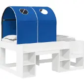 vidaXL Bed met Tunnel met plank 3 st Wit en Blauw Bewerkt hout