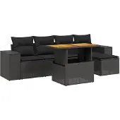 vidaXL 6-delige tuinmeubelset met kussens, zwart, polyrotan