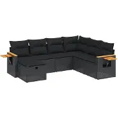 vidaXL 7-delige tuinmeubelset met kussens, zwart, polyrotan