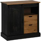 vidaXL Dressoir HALDEN met schuifdeur, zwart, 80x40x80 cm, massief hout