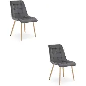 Leobert Chaise - - Tweedelig - Donkergrijze fluweelstof / Eikenhouten poten - Set van 2