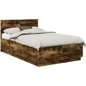 vidaXL Bedframe met hoofdeinde Rook Eiken 135 x 190 cm Bewerkt hout