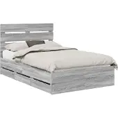 vidaXL Bedframe met lade Grijs Sonoma 120 x 190 cm Ingenieurshout